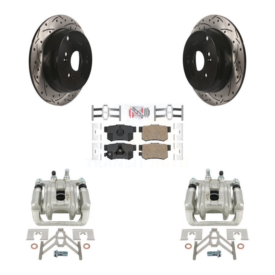 Rear Disc Brake Coated Caliper Drilled Slotted Rotors And Ceramic Pads Kit For Honda CR-V Acura RDX KCD-101601N