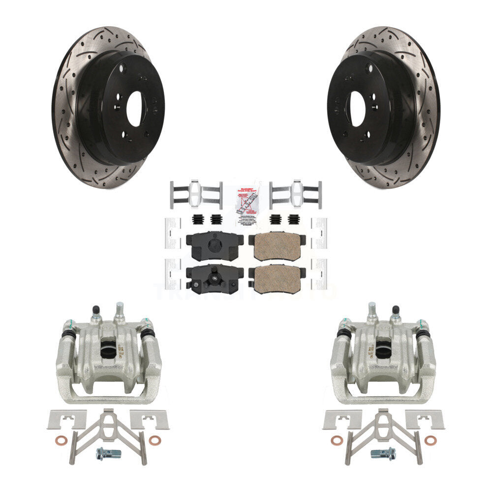 Rear Disc Brake Coated Caliper Drilled Slotted Rotors And Ceramic Pads Kit For Honda CR-V Acura RDX KCD-101602N by Transit Auto