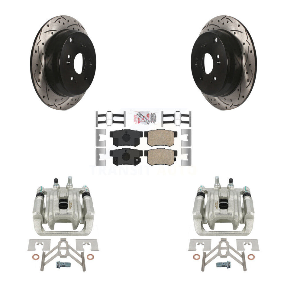 Rear Disc Brake Coated Caliper Drilled Slotted Rotors And Ceramic Pads Kit For Acura RDX KCD-101604N