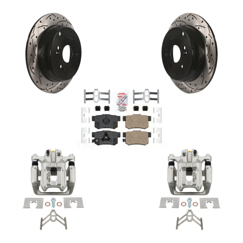 Rear Disc Brake Coated Caliper Drill Slot Rotor Ceramic Pad Kit For Honda CR-V Acura RDX KCD-101606N