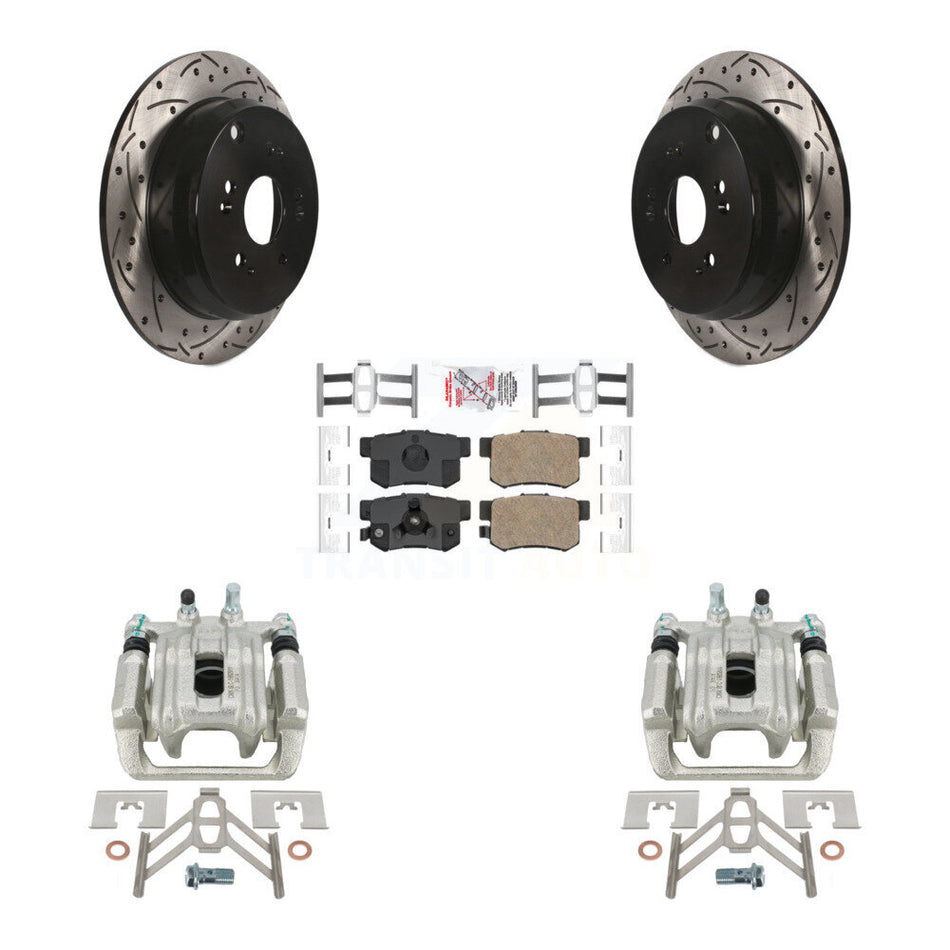Rear Disc Brake Coated Caliper Drilled Slotted Rotors And Ceramic Pads Kit For 2005-2006 Honda CR-V KCD-101607N
