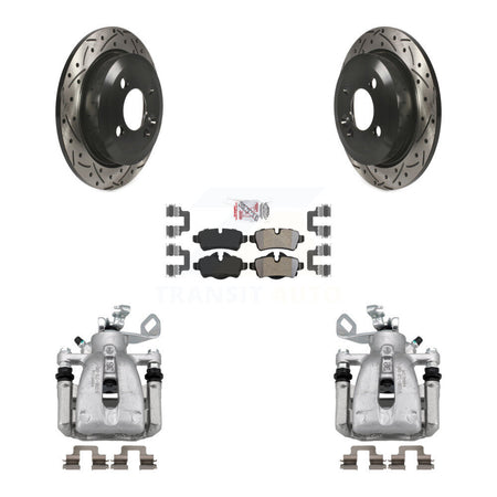 Rear Disc Brake Coated Caliper Drill Slotted Rotor Semi-Metallic Pad Kit For Mini Cooper KCD-101609N