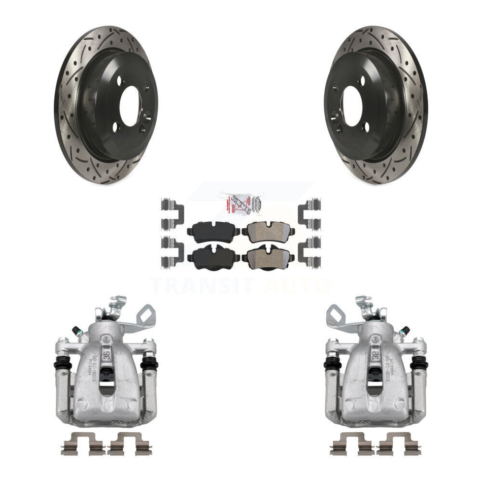 Rear Disc Brake Coated Caliper Drill Slotted Rotor Semi-Metallic Pad Kit For Mini Cooper KCD-101609N