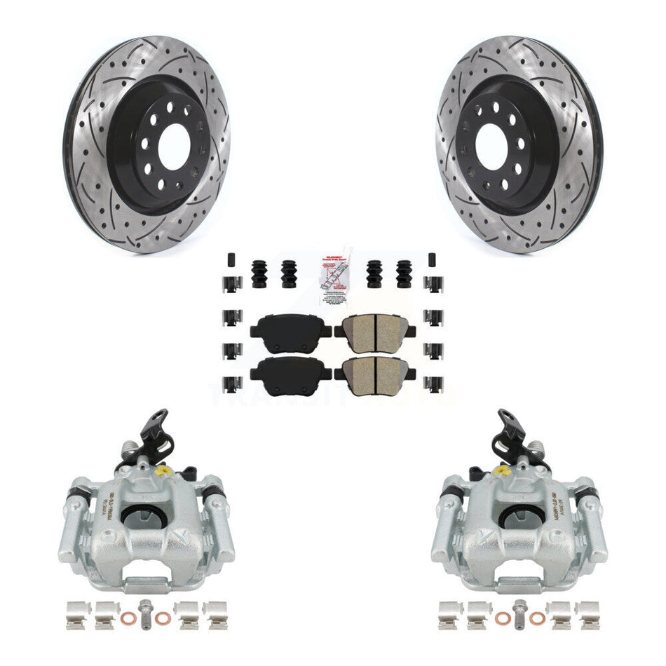 Rear Disc Brake Coated Caliper Drilled Slotted Rotors And Semi-Metallic Pads Kit For 2013 Volkswagen GTI With 310mm Diameter Rotor KCD-101610N