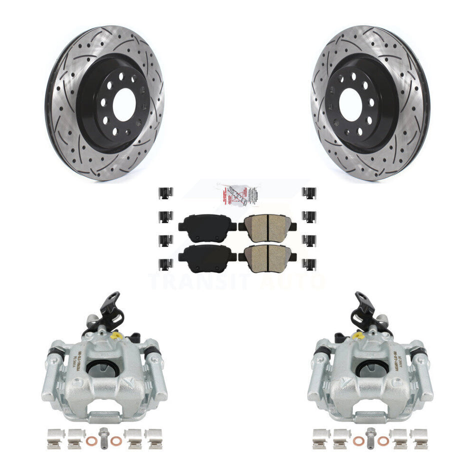Rear Disc Brake Coated Caliper Drilled Slotted Rotors And Semi-Metallic Pads Kit For 2013 Volkswagen GTI With 310mm Diameter Rotor KCD-101611N