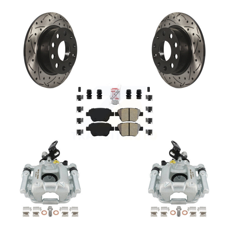 Rear Disc Brake Coated Caliper Drilled Slotted Rotors And Semi-Metallic Pads Kit For Volkswagen GTI Eos With 253mm Diameter Rotor KCD-101612N