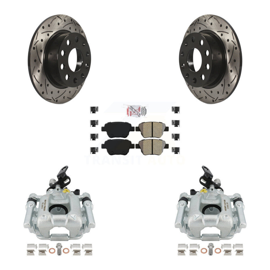 Rear Disc Brake Coated Caliper Drilled Slotted Rotors And Semi-Metallic Pads Kit For Volkswagen GTI Eos With 253mm Diameter Rotor KCD-101613N