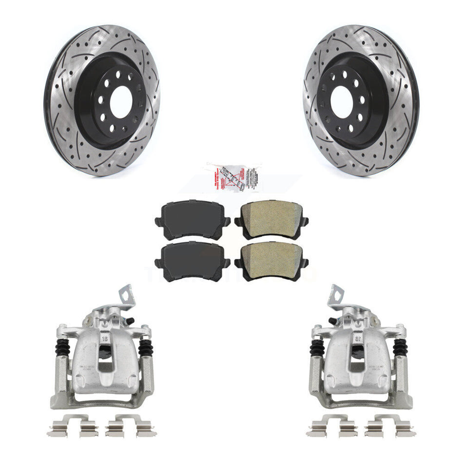 Rear Brake Caliper Drill Slot Rotors Semi-Metallic Pad Kit For Volkswagen Passat CC 2.0L KCD-101614N