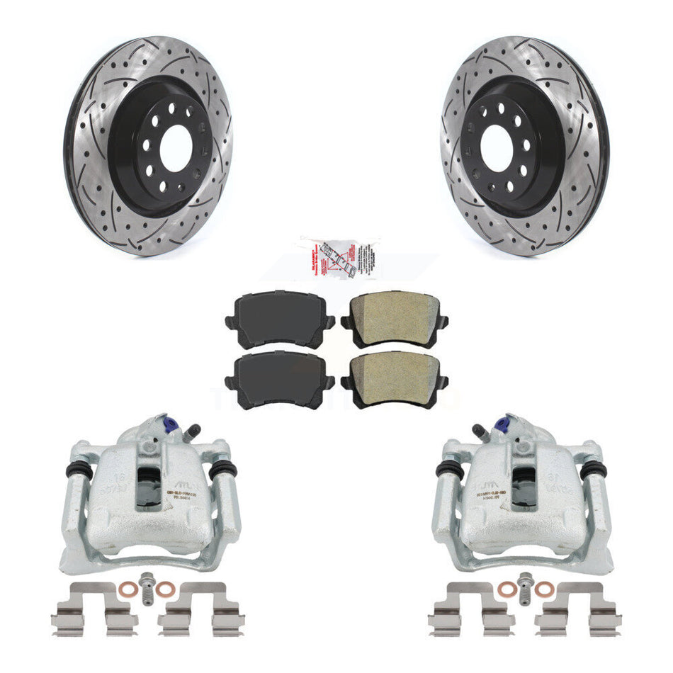 Rear Disc Brake Coated Caliper Drilled Slotted Rotors And Semi-Metallic Pads Kit For Volkswagen Passat CC KCD-101615N