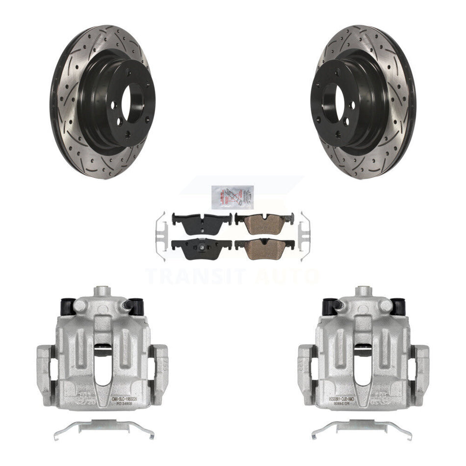 Rear Disc Brake Coated Caliper Drilled Slotted Rotors And Semi-Metallic Pads Kit For 2012 BMW 328i 2.0L Without Blue Painted Calipers KCD-101622N