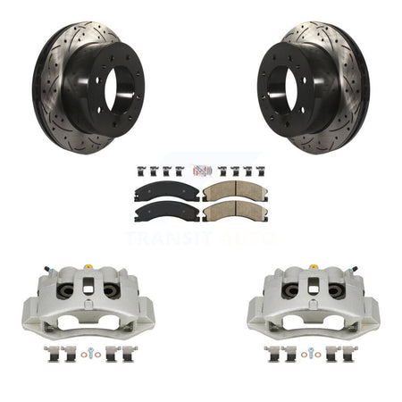Rear Brake Caliper Drill Slotted Rotors Ceramic Pad Kit For GMC Chevrolet Sierra 2500 HD KCD-101633N