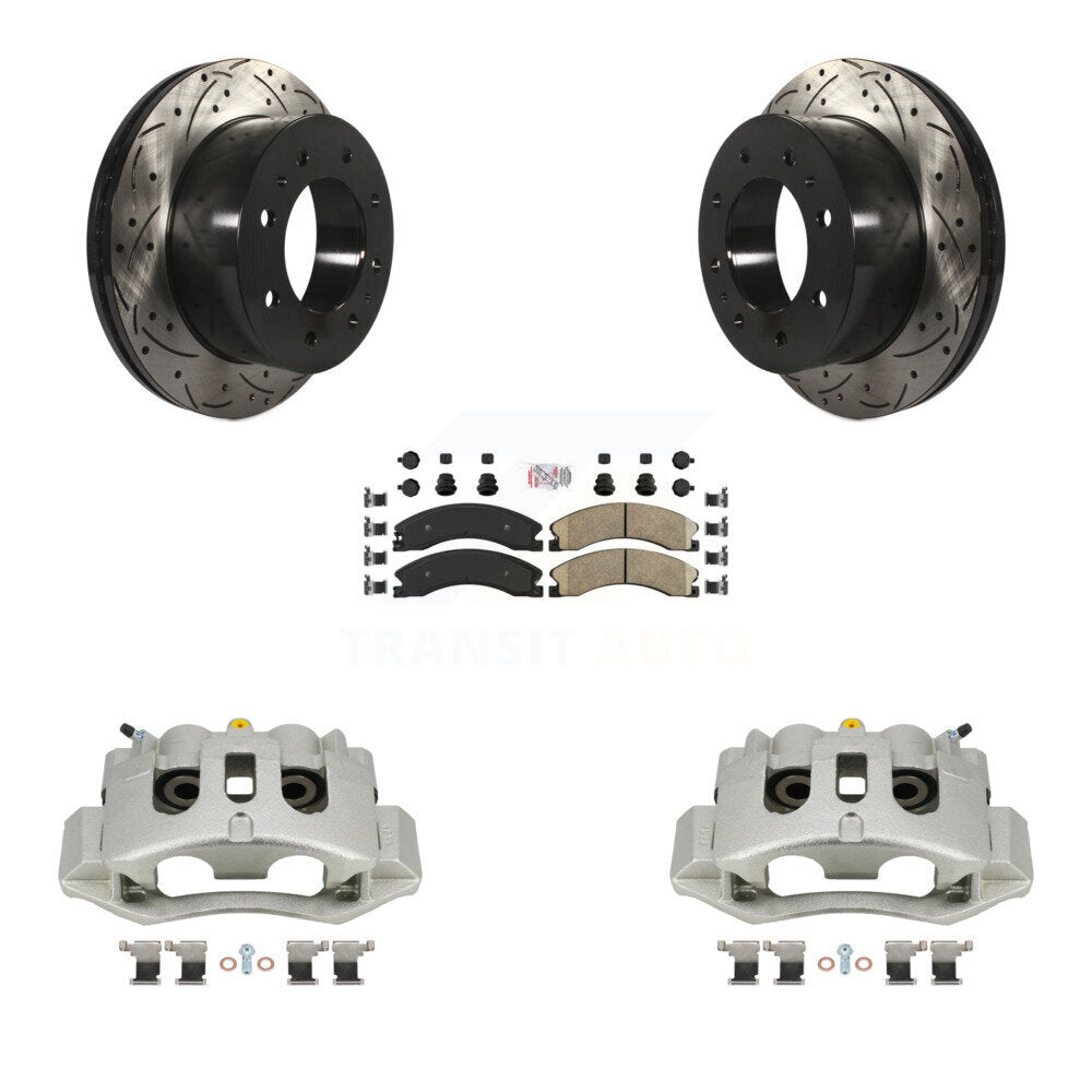 Rear Brake Caliper Drill Slotted Rotors Ceramic Pad Kit For GMC Chevrolet Sierra 2500 HD KCD-101635N