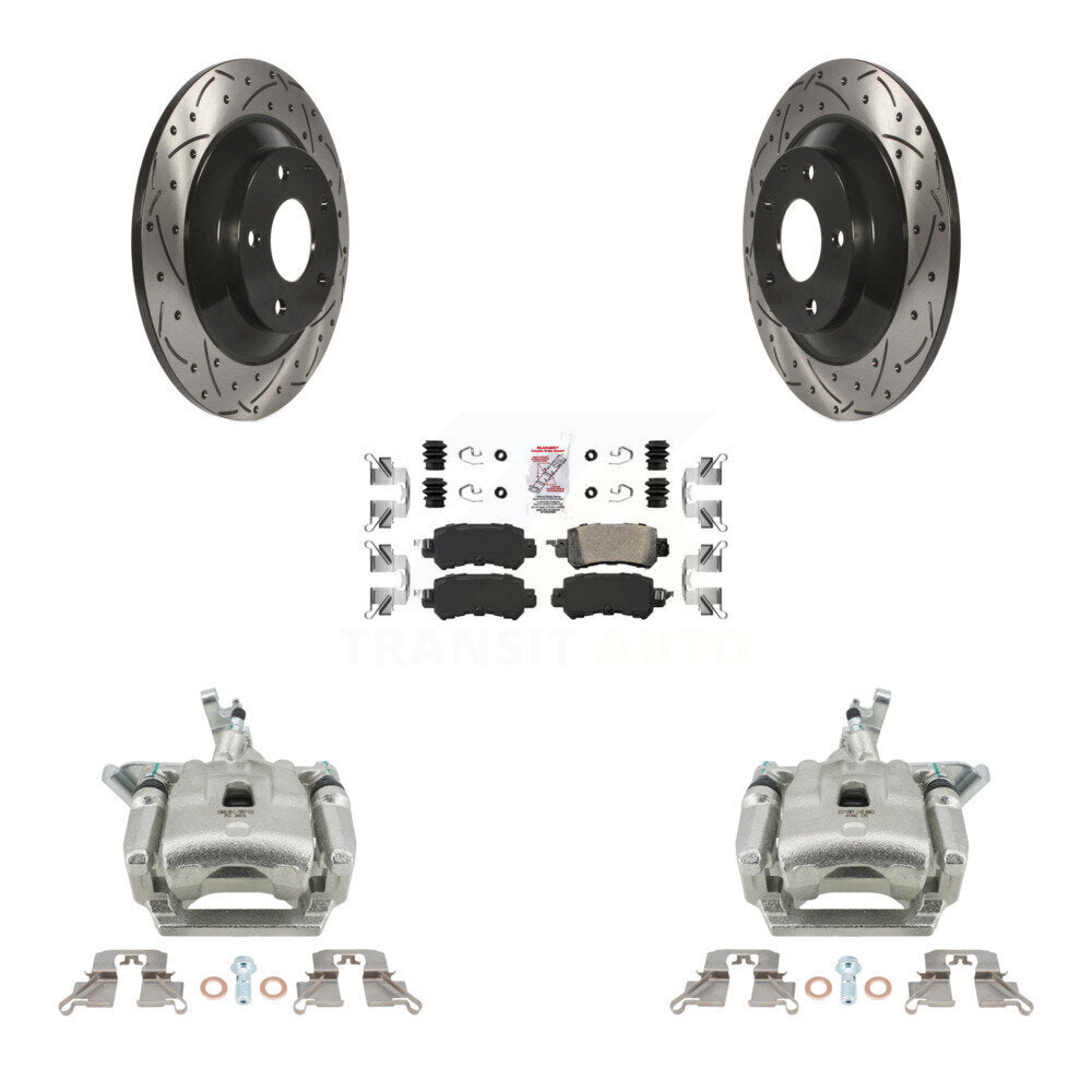 Rear Disc Brake Coated Caliper Drill Slot Rotor Ceramic Pad Kit For 2013-2015 Mazda CX-5 KCD-101636N