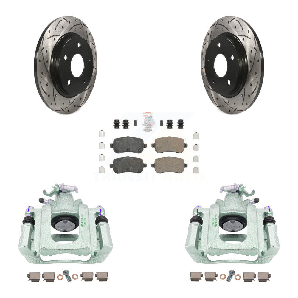 Rear Disc Brake Coated Caliper Drilled Slotted Rotors And Ceramic Pads Kit For Chrysler Town & Country Dodge Grand Caravan Volkswagen Routan Ram C/V KCD-101640N by Transit Auto