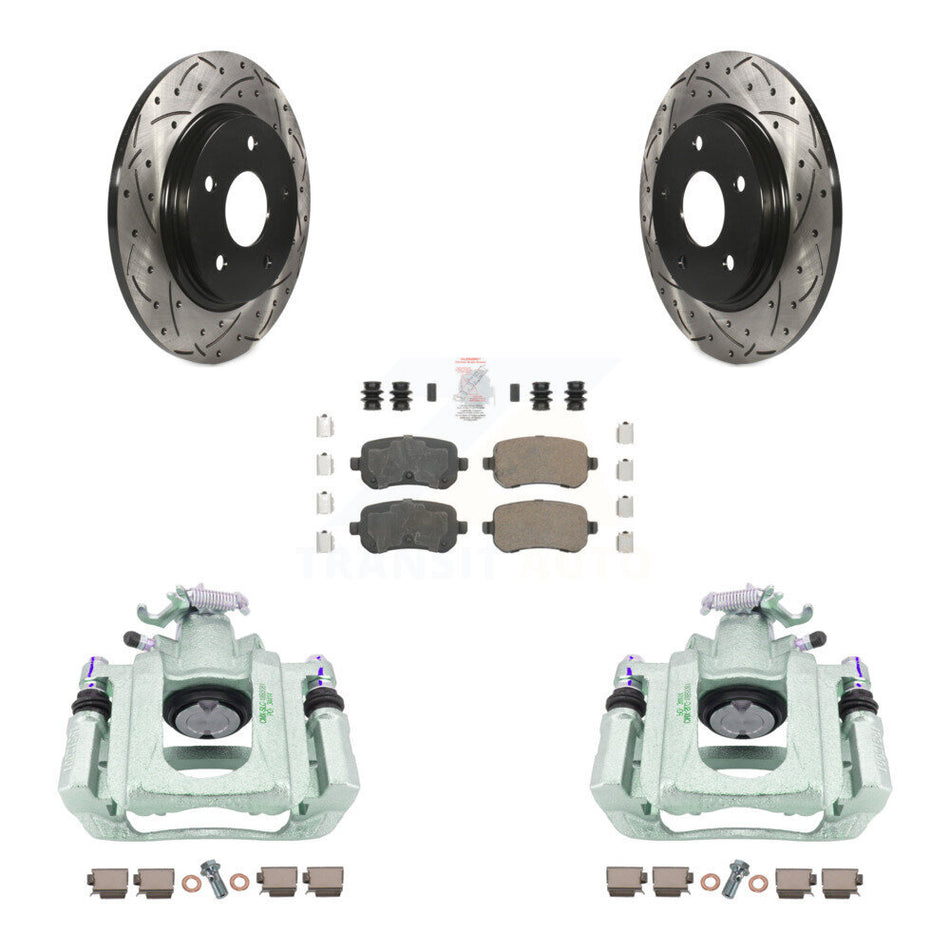 Rear Disc Brake Coated Caliper Drilled Slotted Rotors And Ceramic Pads Kit For Chrysler Town & Country Dodge Grand Caravan Volkswagen Routan Ram C/V KCD-101640N