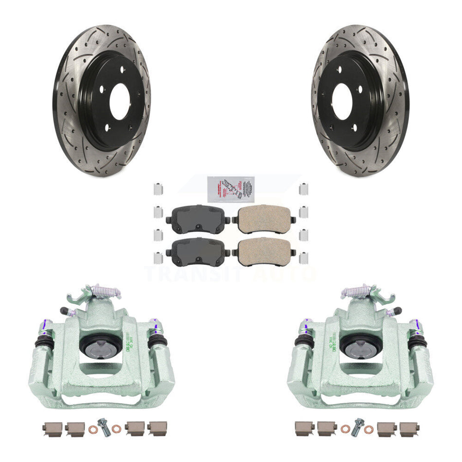 Rear Disc Brake Coated Caliper Drilled Slotted Rotors And Ceramic Pads Kit For Chrysler Town & Country Dodge Grand Caravan Volkswagen Routan Ram C/V KCD-101641N