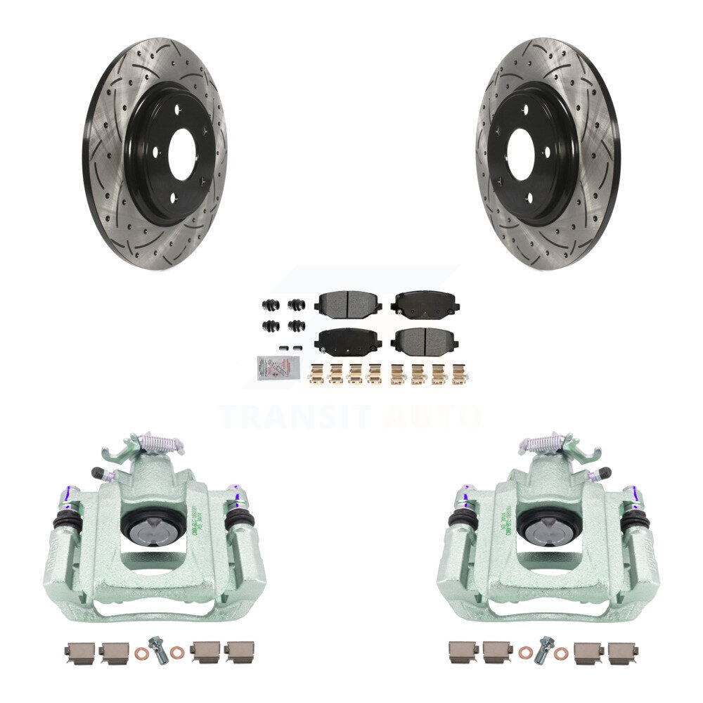 Rear Disc Brake Coated Caliper Drilled Slotted Rotor & Semi-Metallic Pad Kit For Ram C/V KCD-101644N