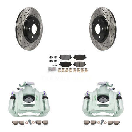 Rear Disc Brake Coated Caliper Drilled Slotted Rotor & Semi-Metallic Pad Kit For Ram C/V KCD-101644N