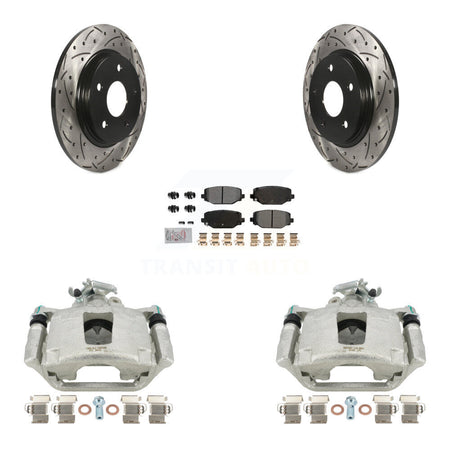 Rear Brake Coated Caliper Drill Slot Rotor Semi-Metallic Pad Kit For Dodge Grand Caravan KCD-101647N