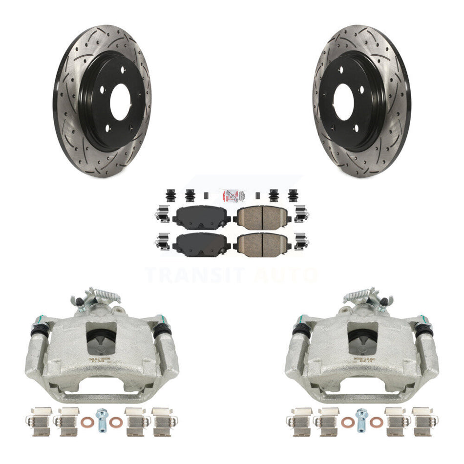 Rear Disc Brake Coated Caliper Drilled Slotted Rotors And Ceramic Pads Kit For 2017-2018 Dodge Grand Caravan With Single Piston Front KCD-101648N