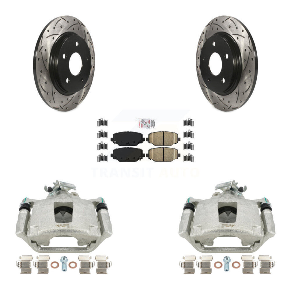 Rear Disc Brake Coated Caliper Drilled Slotted Rotors And Ceramic Pads Kit For 2017-2018 Dodge Grand Caravan With Single Piston Front KCD-101649N