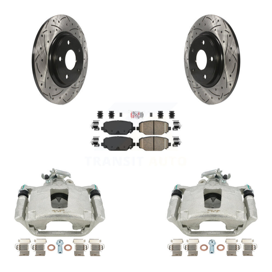 Rear Disc Brake Coated Caliper Drilled Slotted Rotors And Ceramic Pads Kit For Dodge Grand Caravan KCD-101651N