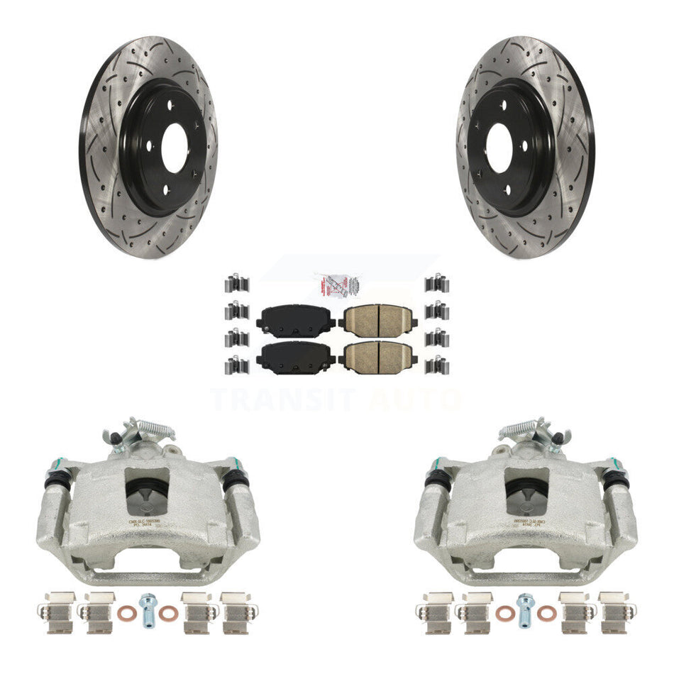 Rear Disc Brake Coated Caliper Drilled Slotted Rotors And Ceramic Pads Kit For Dodge Grand Caravan KCD-101652N