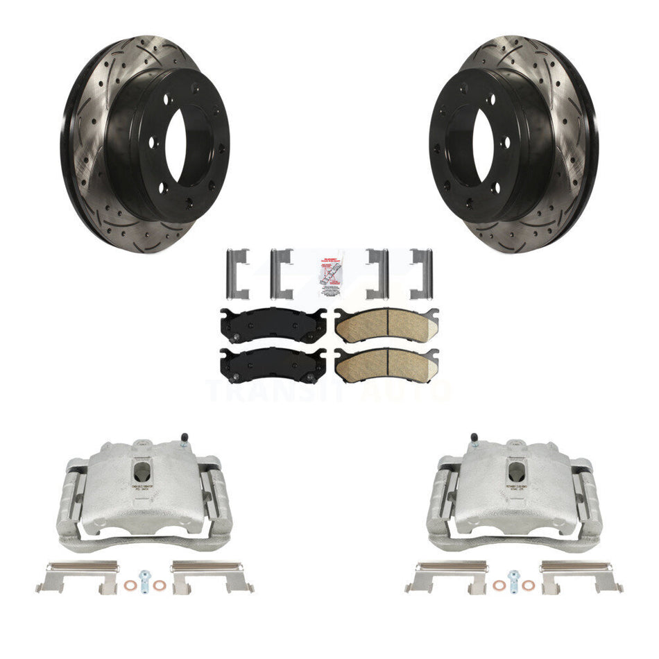 Rear Disc Brake Coated Caliper Drilled Slotted Rotors And Ceramic Pads Kit For Chevrolet Silverado 2500 HD GMC Sierra Hummer H2 1500 Suburban Yukon XL Avalanche Classic KCD-101655N by Transit Auto