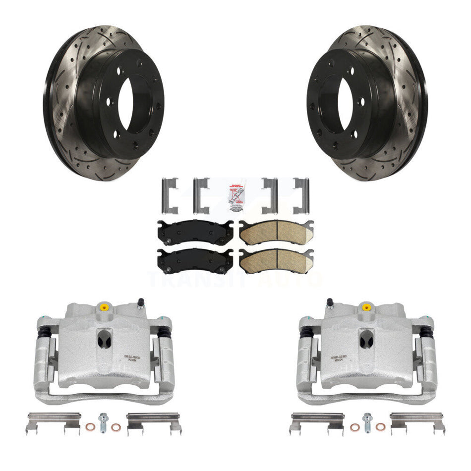 Rear Disc Brake Coated Caliper Drilled Slotted Rotors And Ceramic Pads Kit For Chevrolet Silverado 2500 HD GMC Sierra Hummer H2 1500 Suburban Yukon XL Avalanche Classic KCD-101655N