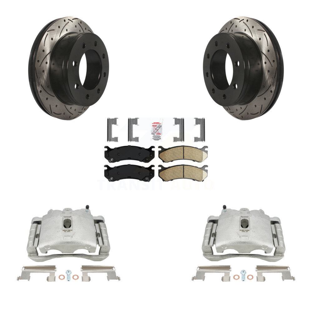 Rear Disc Brake Coated Caliper Drilled Slotted Rotors And Ceramic Pads Kit For Chevrolet Silverado 2500 HD GMC Sierra 3500 Classic Suburban Yukon XL Avalanche KCD-101657N by Transit Auto