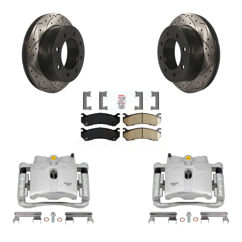 Rear Disc Brake Coated Caliper Drilled Slotted Rotors And Ceramic Pads Kit For Chevrolet Silverado 2500 HD GMC Sierra 3500 Classic Suburban Yukon XL Avalanche KCD-101657N