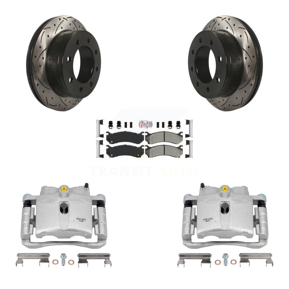 Rear Disc Brake Coated Caliper Drilled Slotted Rotors And Semi-Metallic Pads Kit For Chevrolet Silverado 2500 HD GMC Sierra 3500 Classic Suburban Yukon XL Avalanche KCD-101658N