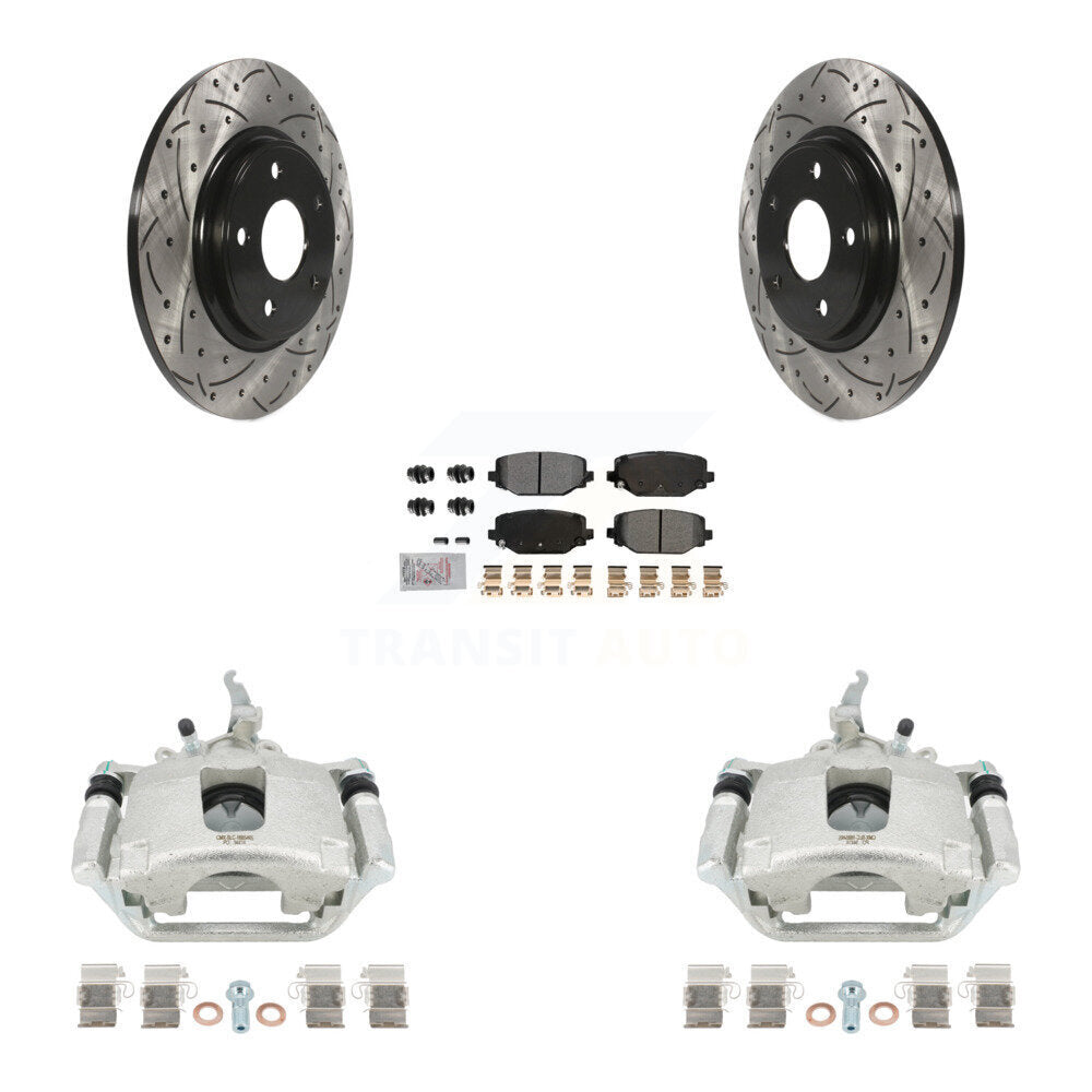 Rear Brake Caliper Drill Slotted Rotor Semi-Metallic Pad Kit For 2014-2020 Dodge Journey KCD-101659N