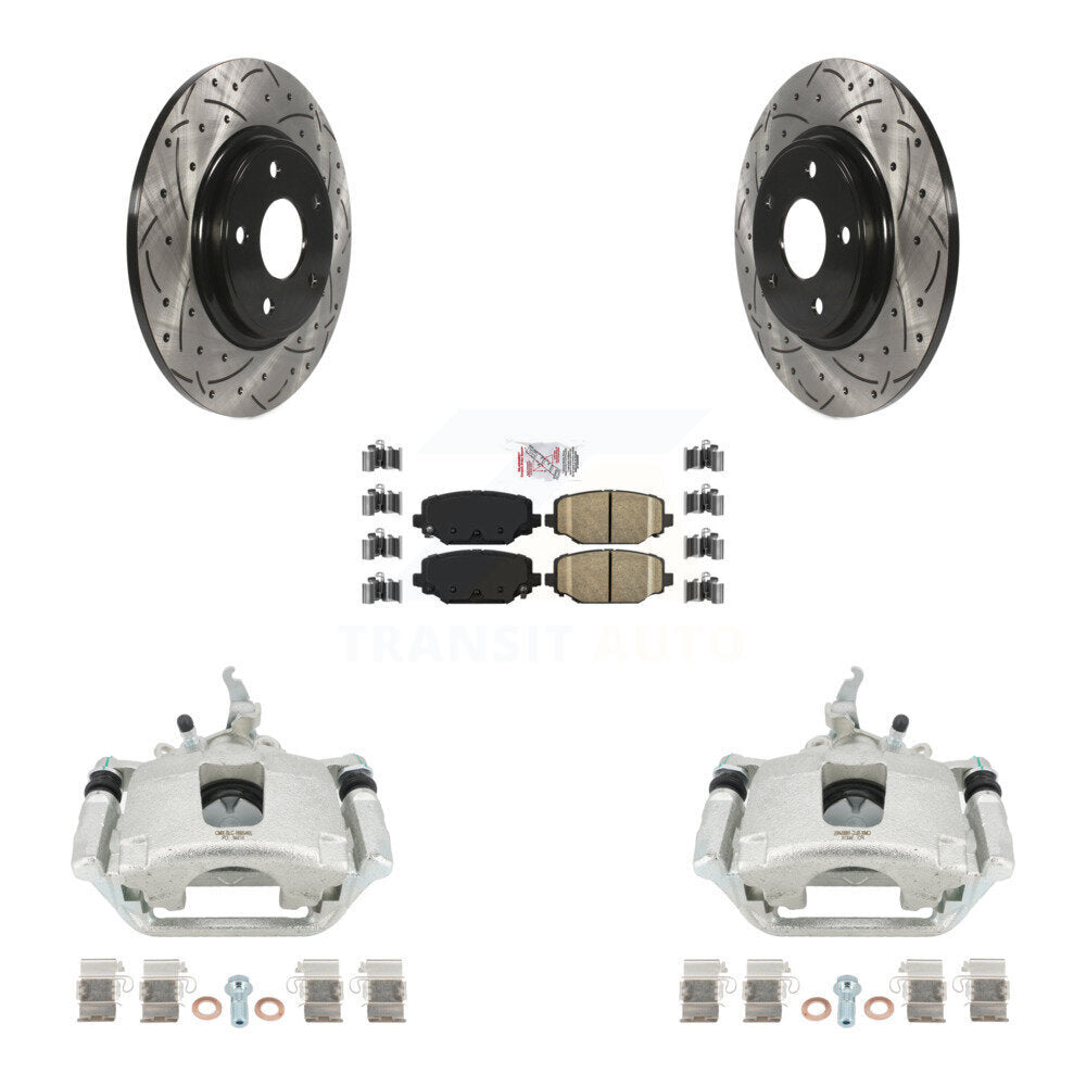 Rear Brake Coated Caliper Drilled Slot Rotor Ceramic Pad Kit For 2014-2020 Dodge Journey KCD-101661N