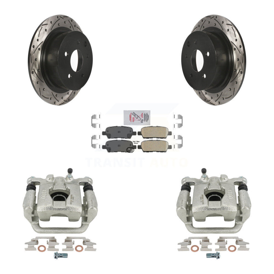 Rear Disc Brake Coated Caliper Drilled Slotted Rotors And Ceramic Pads Kit For 2007-2008 Nissan Maxima KCD-101672N
