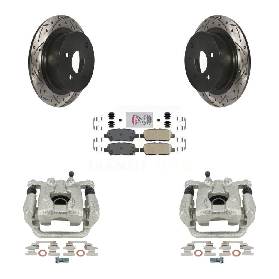 Rear Disc Brake Coated Caliper Drilled Slotted Rotors And Ceramic Pads Kit For 2007-2008 Nissan Maxima KCD-101673N