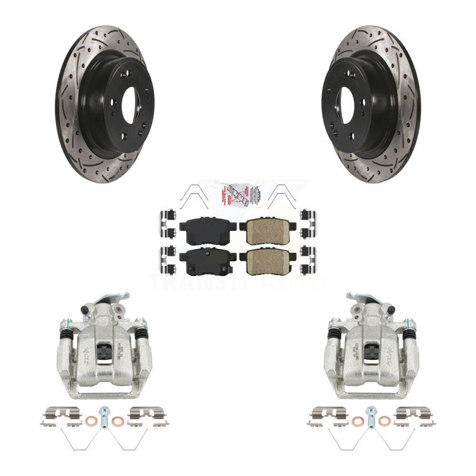 Rear Brake Coated Caliper Drill Slotted Rotor Ceramic Pad Kit For Honda Accord Acura TSX KCD-101675N