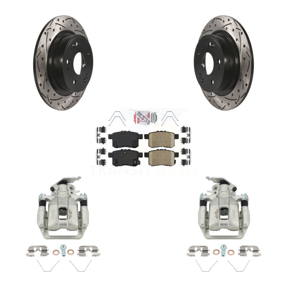 Rear Disc Brake Coated Caliper Drilled Slotted Rotors & Ceramic Pad Kit For Honda Accord KCD-101677N