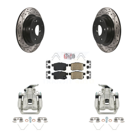 Rear Disc Brake Coated Caliper Drilled Slotted Rotors & Ceramic Pad Kit For Honda Accord KCD-101677N