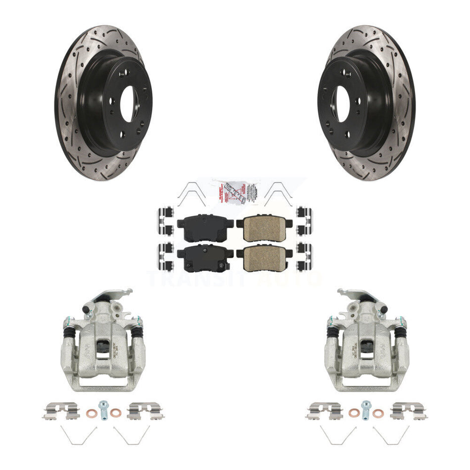 Rear Disc Brake Coated Caliper Drilled Slotted Rotors & Ceramic Pad Kit For Honda Accord KCD-101677N