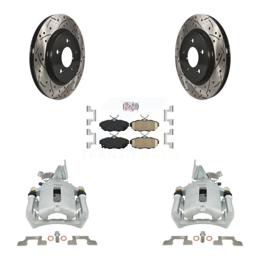 Rear Disc Brake Coated Caliper Drilled Slotted Rotors & Ceramic Pad Kit For Ford Mustang KCD-101681N