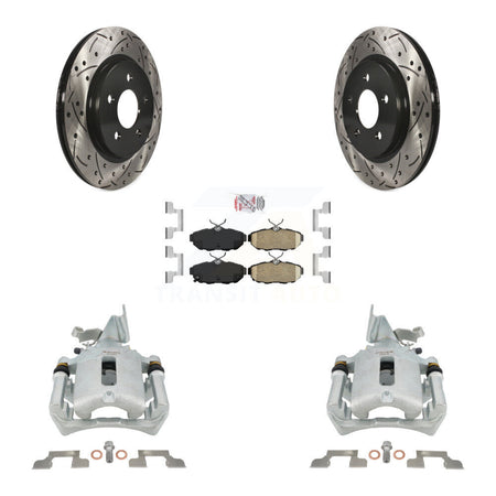 Rear Disc Brake Coated Caliper Drilled Slotted Rotors & Ceramic Pad Kit For Ford Mustang KCD-101681N