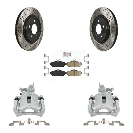 Rear Disc Brake Coated Caliper Drilled Slotted Rotors & Ceramic Pad Kit For Ford Mustang KCD-101683N