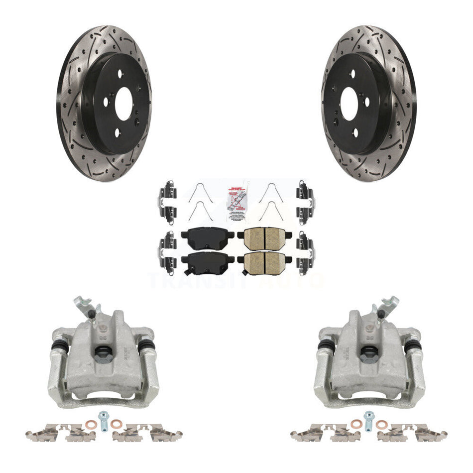 Rear Brake Caliper Drill Slotted Rotor Ceramic Pad Kit For Toyota Corolla Matrix Pontiac KCD-101686N