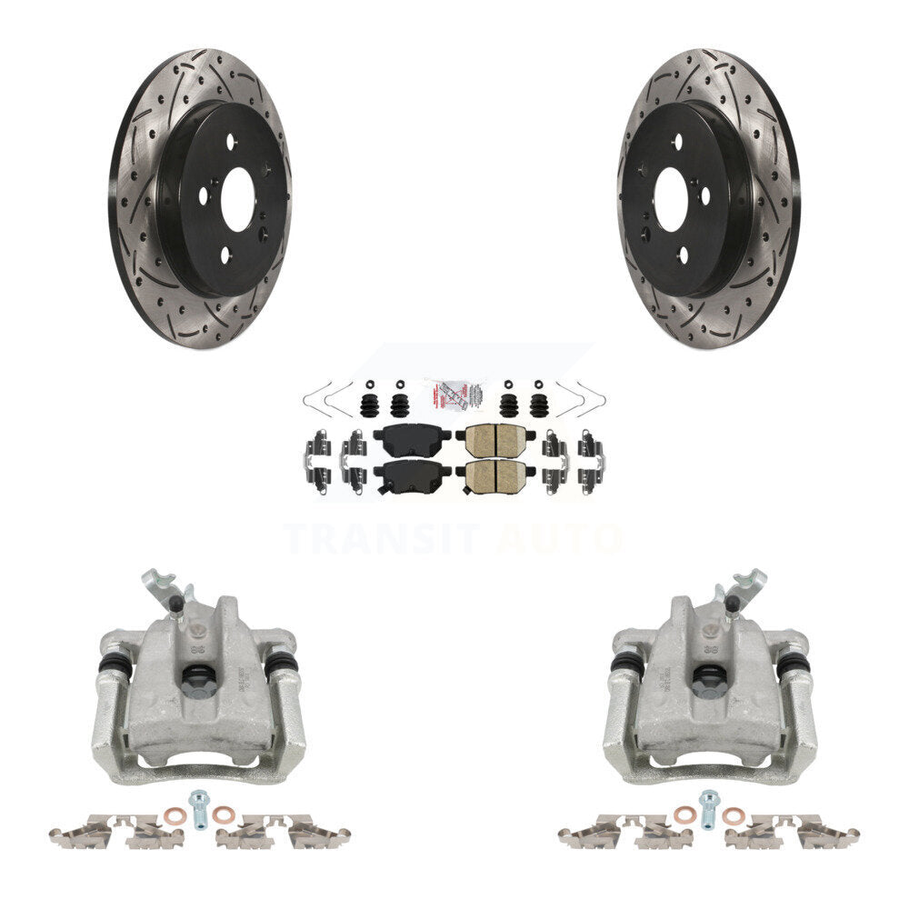 Rear Brake Caliper Drill Slotted Rotor Ceramic Pad Kit For Toyota Corolla Matrix Pontiac KCD-101687N