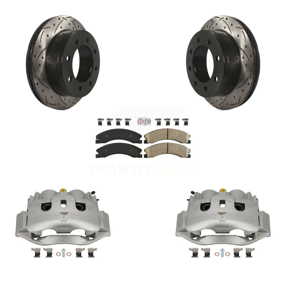 Rear Brake Coated Caliper Drill Slotted Rotor Ceramic Pad Kit For Chevrolet Express 4500 KCD-101696N