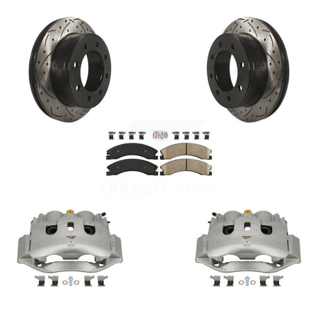 Rear Brake Coated Caliper Drill Slotted Rotor Ceramic Pad Kit For Chevrolet Express 4500 KCD-101696N