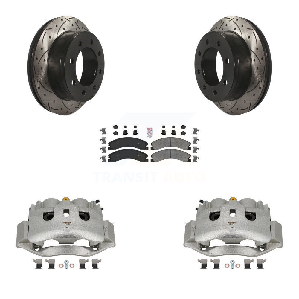 Rear Brake Caliper Drill Slotted Rotors Semi-Metallic Pad Kit For Chevrolet Express 4500 KCD-101697N
