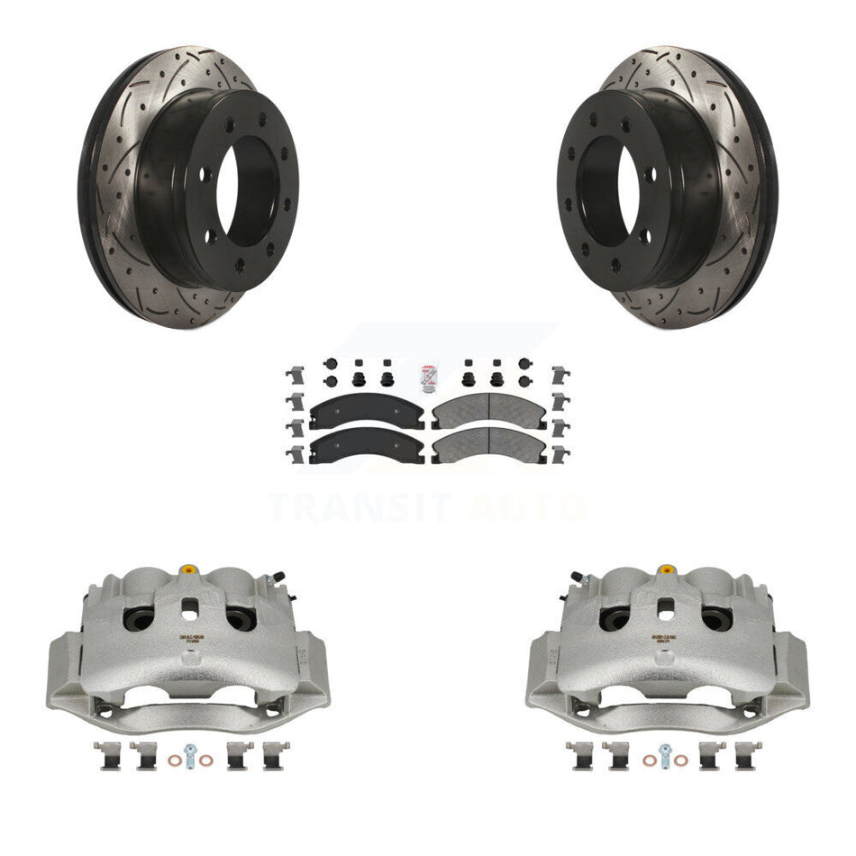 Rear Brake Caliper Drill Slotted Rotors Semi-Metallic Pad Kit For Chevrolet Express 4500 KCD-101697N