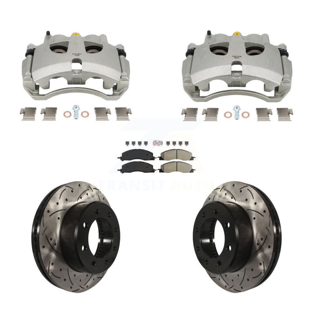 Front Brake Coat Caliper Drill Slot Rotors Semi-Metallic Pad Kit For Ram 3500 2500 Dodge KCD-101700N